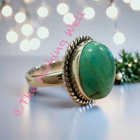 Kingman Turquoise Oval Shape Rope Design Silver Ring Size 8 - Picture 2 of 7
